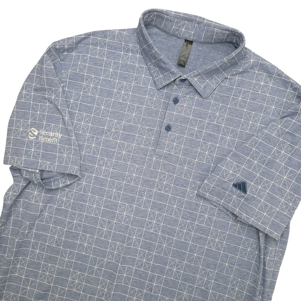 Adidas Polo Shirt Mens L Blue Geometric Security Benefit Golf Stretch‎ Top